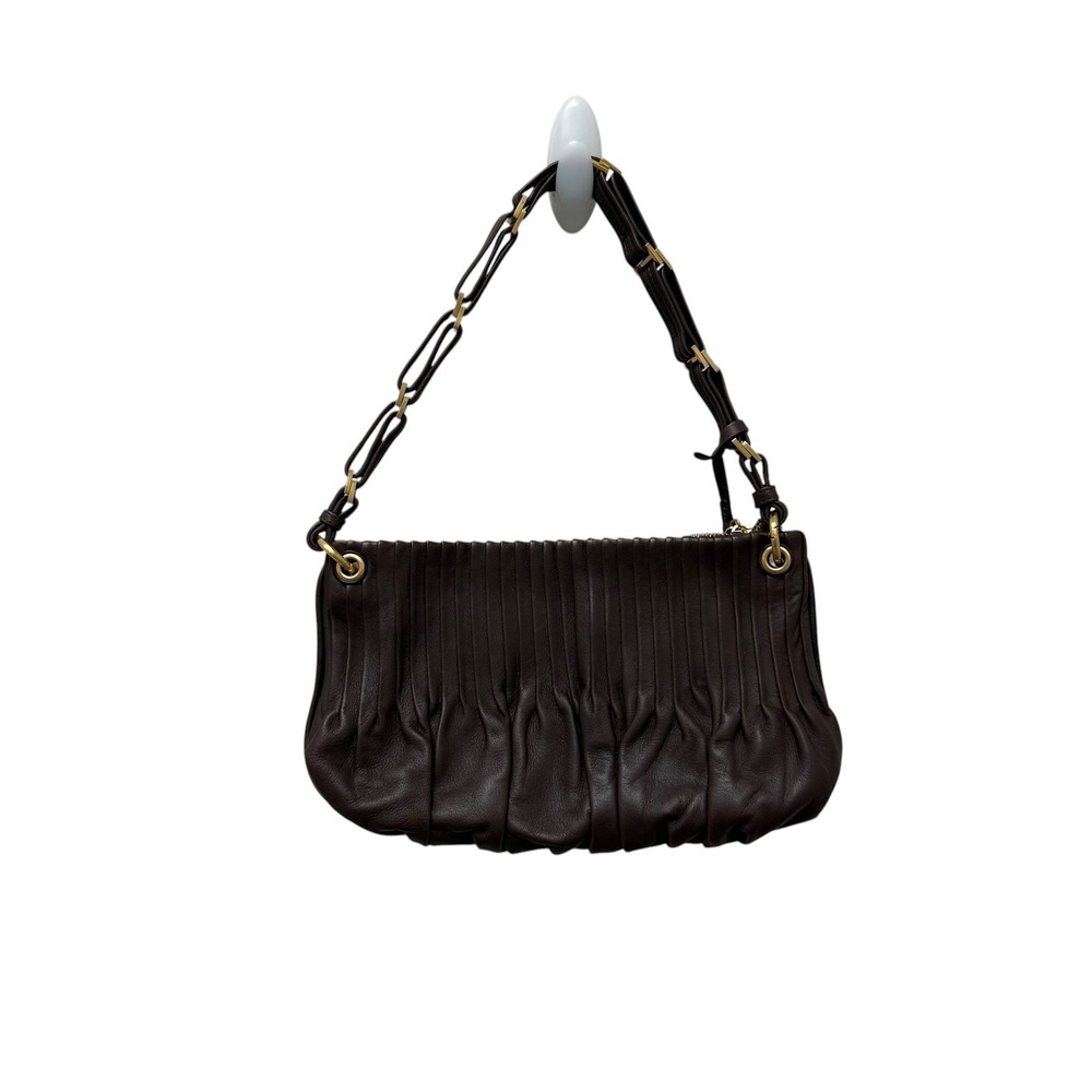 Cole Haan Brown Leather Pleated Tassel Shoulder‎ Bag Gold Hardware Hobo Handbag - Picture 9 of 11